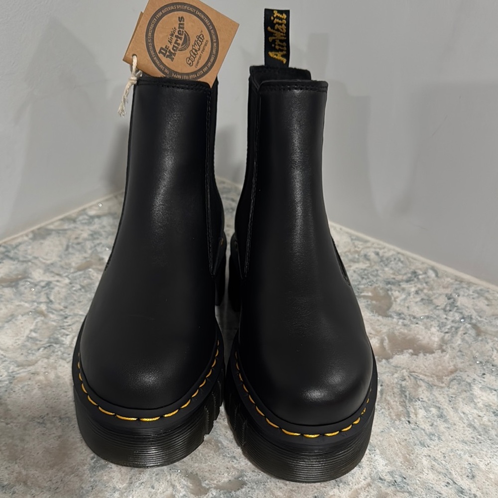 Dr. Martens Black Chelsea Boots with Yellow Stitching